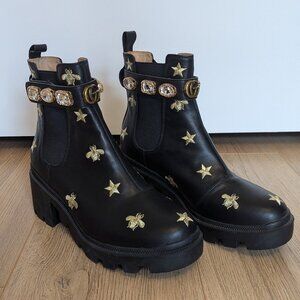 Gucci Bee and Star Embroidered Chunky Ankle Boots